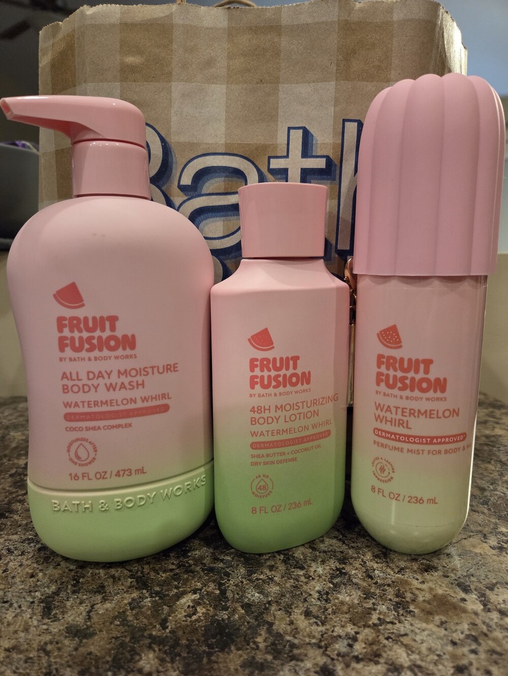 Bath & Body Works Fruit Fusion Watermelon Whirl Pink & Green Body Care Trio